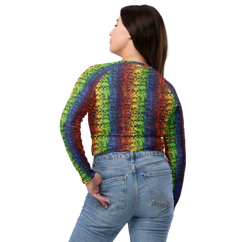 Rainbow Skulls Pride Long-Sleeve Crop Top - Image 3