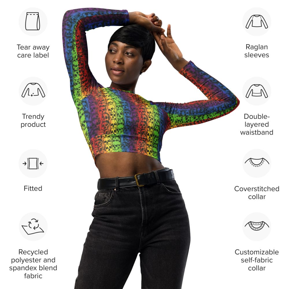 Rainbow Skulls Pride Long-Sleeve Crop Top - Image 4