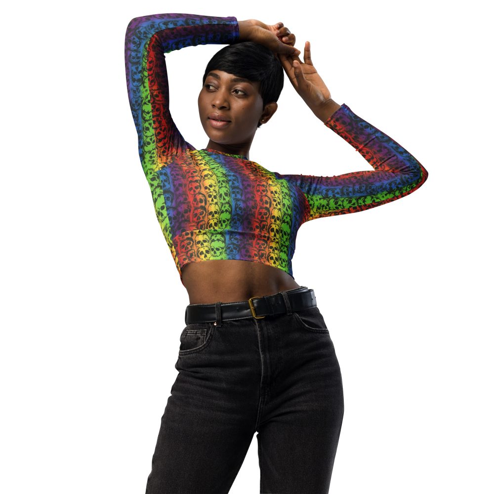 Rainbow Skulls Pride Long-Sleeve Crop Top - Image 6