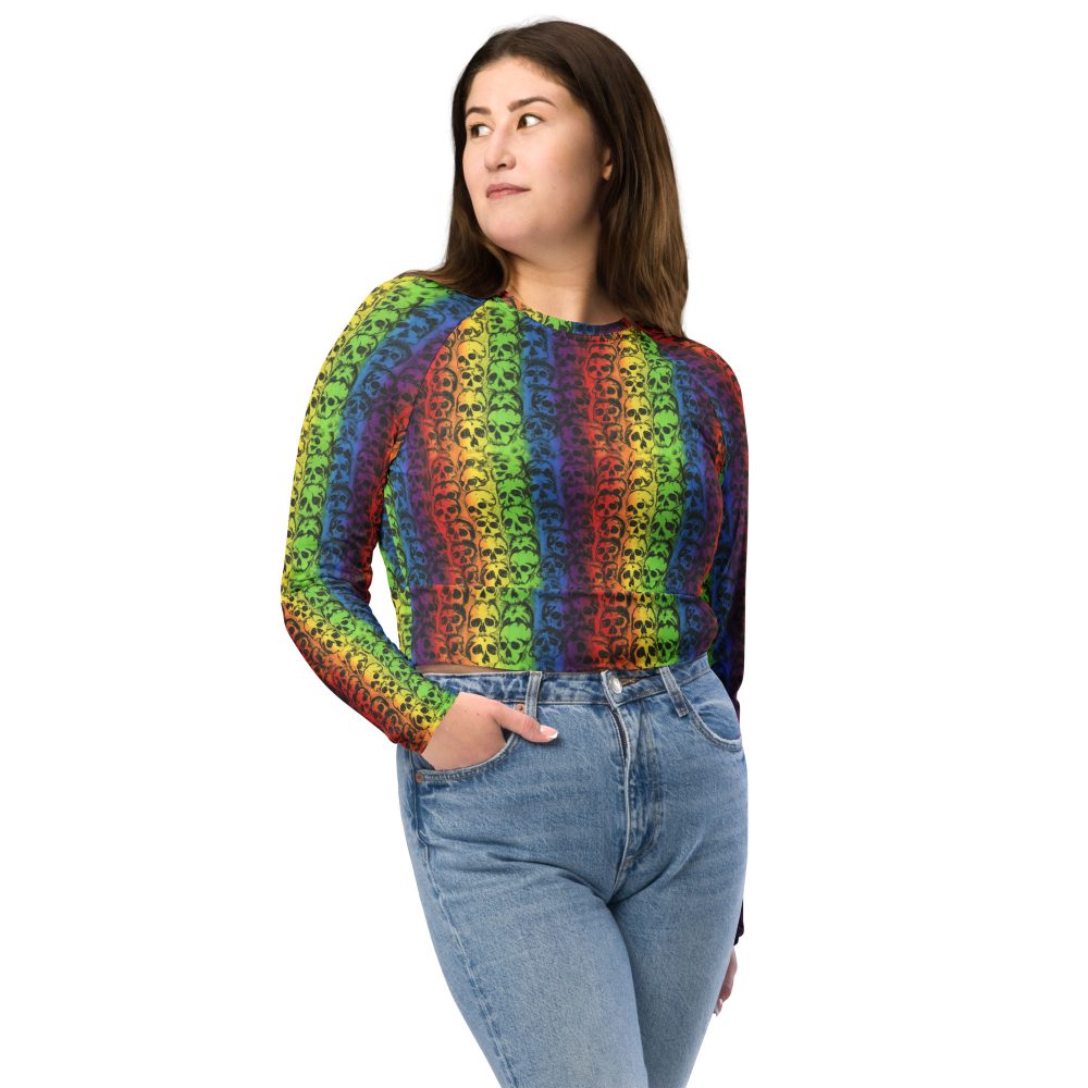 Rainbow Skulls Pride Long-Sleeve Crop Top - Image 2