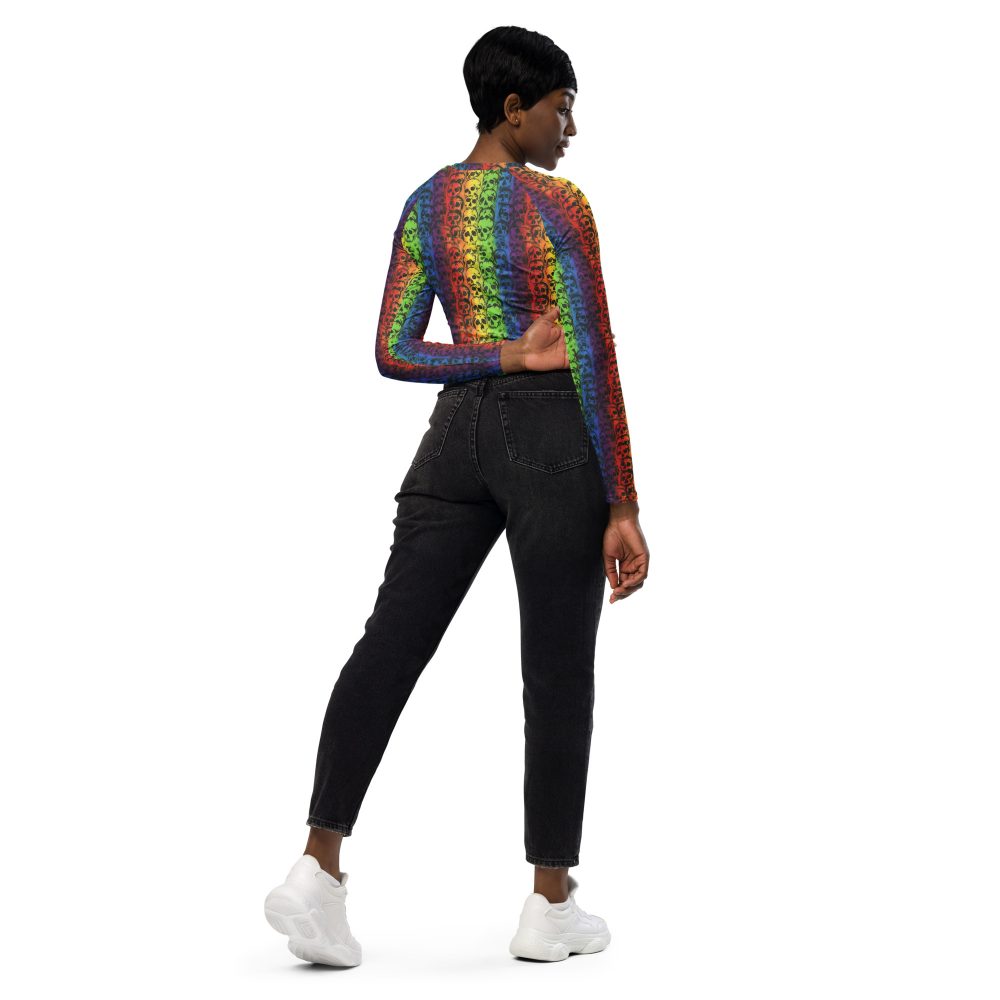 Rainbow Skulls Pride Long-Sleeve Crop Top - Image 8
