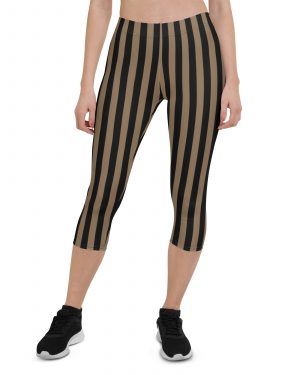 Brown and Black Striped Pirate Capri Leggings