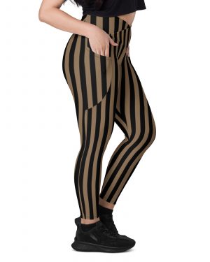 Brown and Black Striped Pirate Crossover leggings with pockets