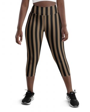 Brown and Black Striped Pirate Yoga Capri Leggings