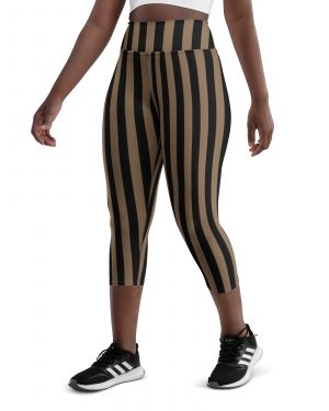 Brown and Black Striped Pirate Yoga Capri Leggings