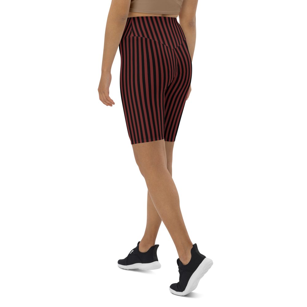Maroon Red and Black Striped Pirate Costume Bike Shorts - Image 4