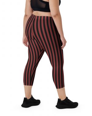 Maroon Red and Black Striped Pirate Costume Capri Leggings