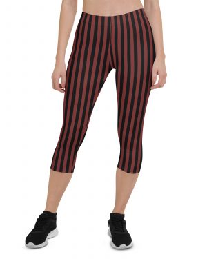Maroon Red and Black Striped Pirate Costume Capri Leggings