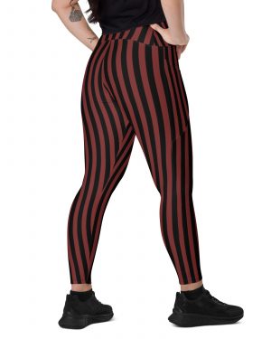 Maroon Red and Black Striped Pirate Costume Crossover leggings with pockets