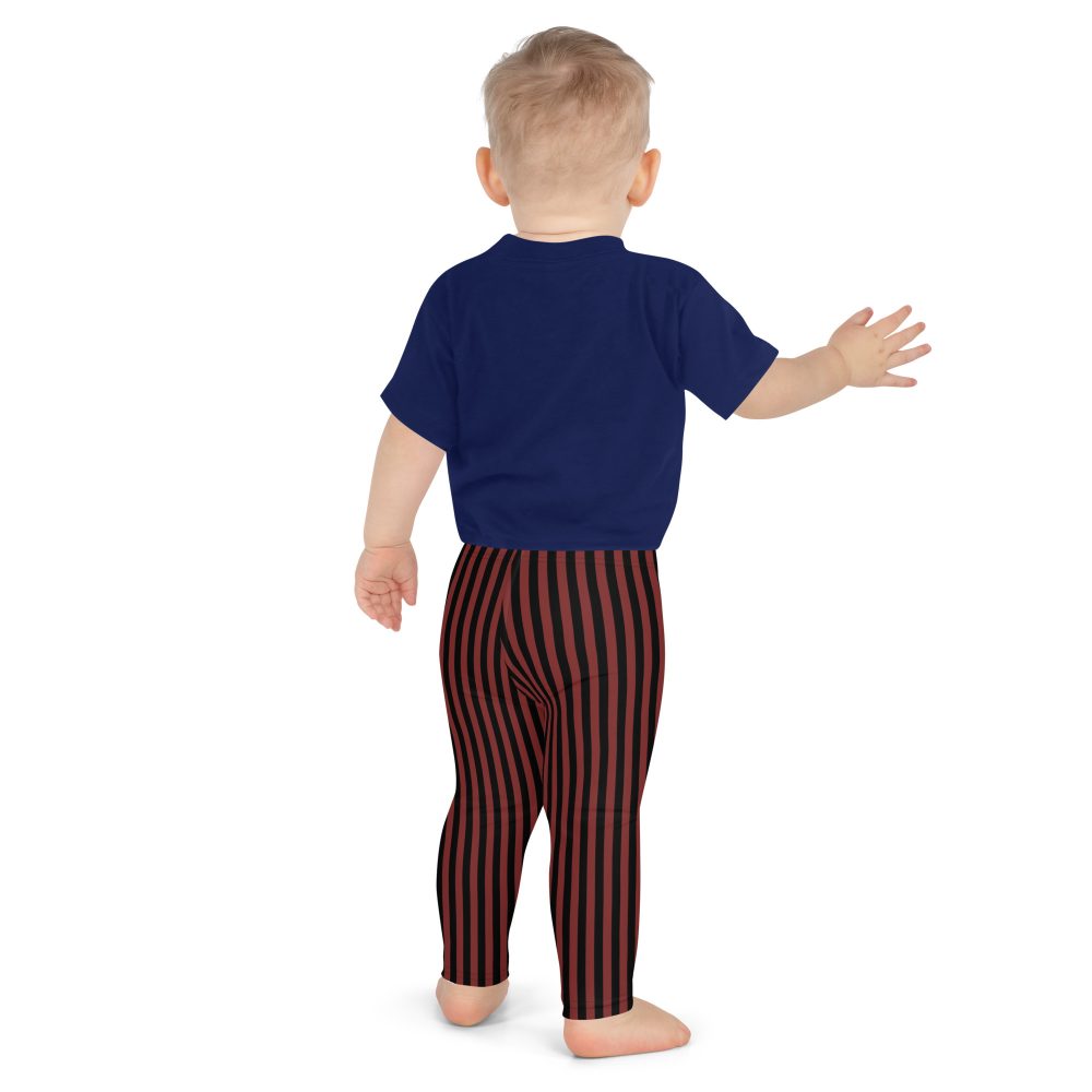 Maroon Red and Black Striped Pirate Costume Kid's Leggings - Image 5