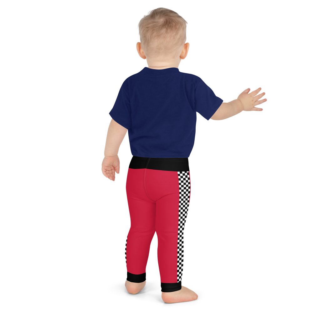 Kid's Pit Crew Costume Checkered Flag Racing Leggings - Image 5