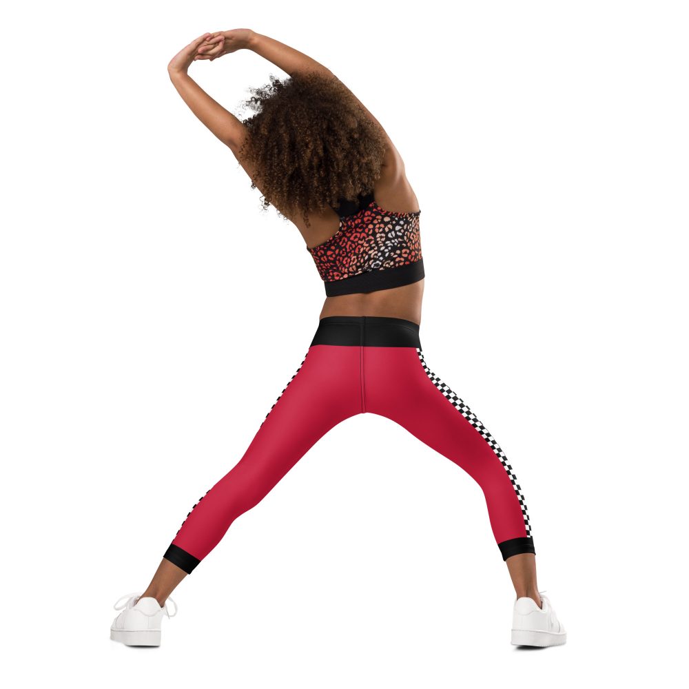 Kid's Pit Crew Costume Checkered Flag Racing Leggings - Image 4