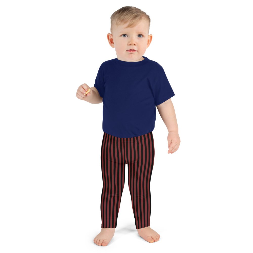 Maroon Red and Black Striped Pirate Costume Kid's Leggings - Image 8