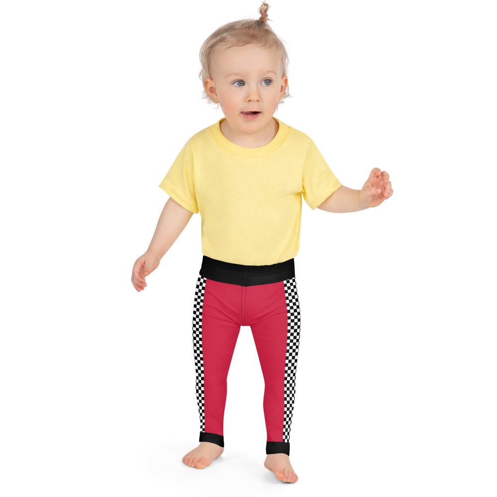 Kid's Pit Crew Costume Checkered Flag Racing Leggings - Image 8