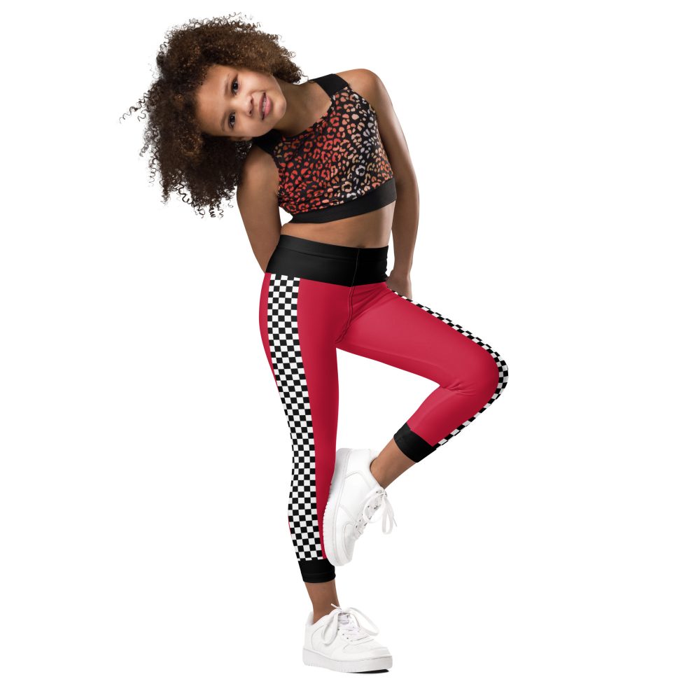 Kid's Pit Crew Costume Checkered Flag Racing Leggings - Image 2
