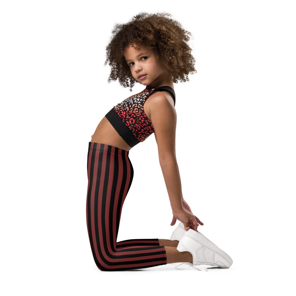 Maroon Red and Black Striped Pirate Costume Kid's Leggings - Image 3