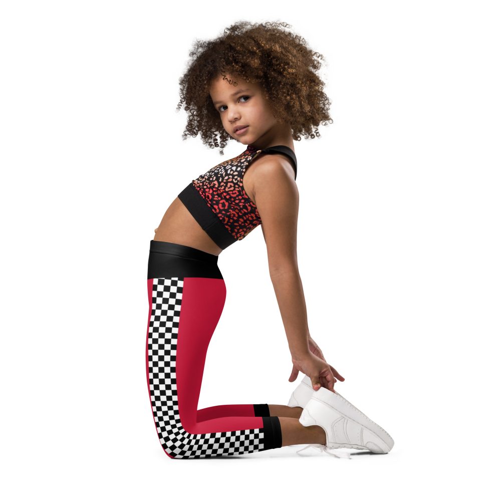 Kid's Pit Crew Costume Checkered Flag Racing Leggings - Image 3