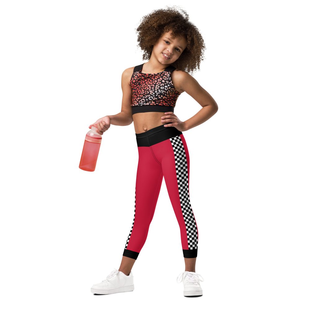Kid's Pit Crew Costume Checkered Flag Racing Leggings