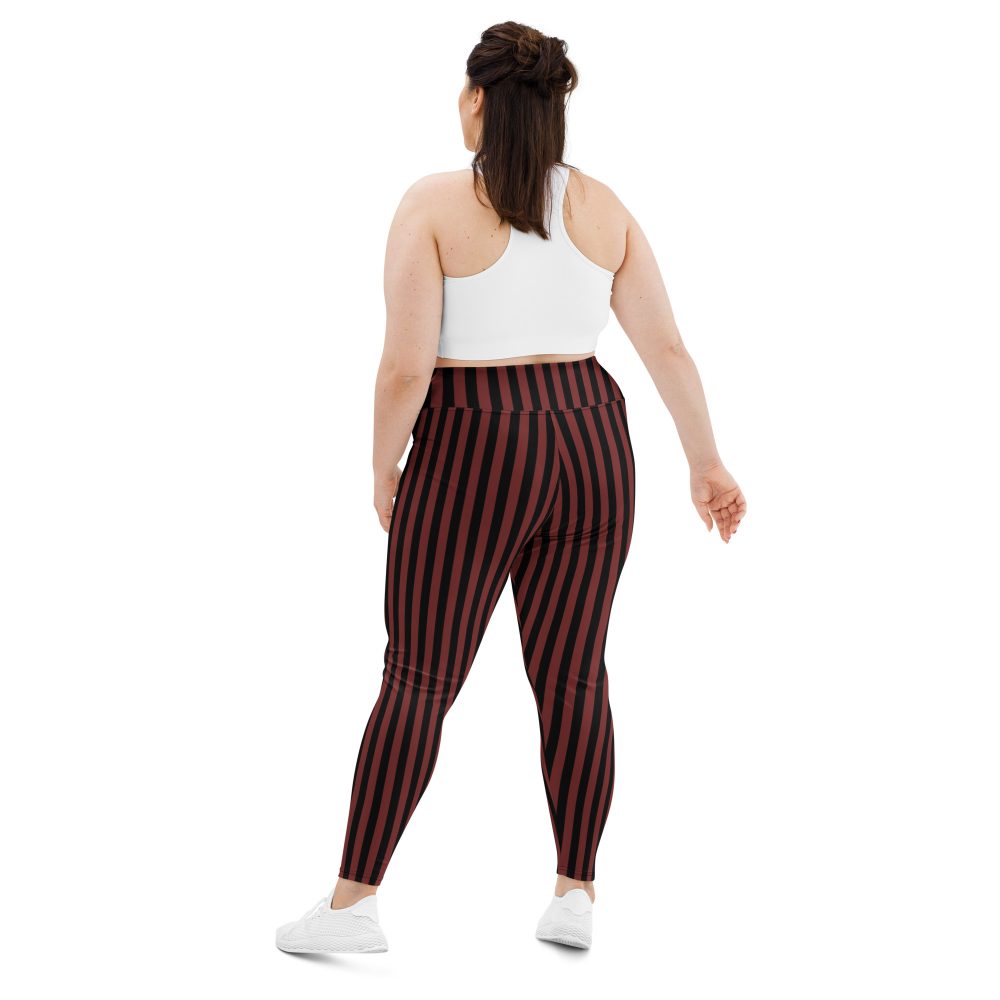 Maroon Red and Black Striped Pirate Costume Plus Size Leggings - Image 3