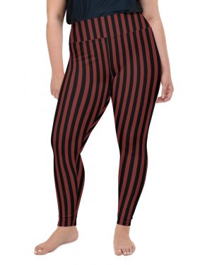 Maroon Red and Black Striped Pirate Costume Plus Size Leggings