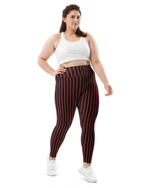 Maroon Red and Black Striped Pirate Costume Plus Size Leggings
