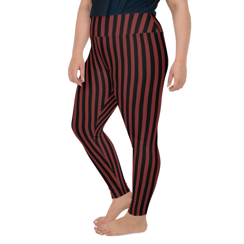 Maroon Red and Black Striped Pirate Costume Plus Size Leggings - Image 6