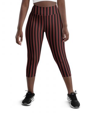 Maroon Red and Black Striped Pirate Costume Yoga Capri Leggings