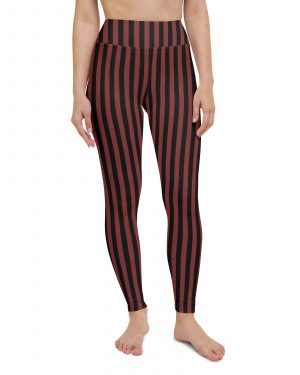 Maroon Red and Black Striped Pirate Costume Yoga Leggings