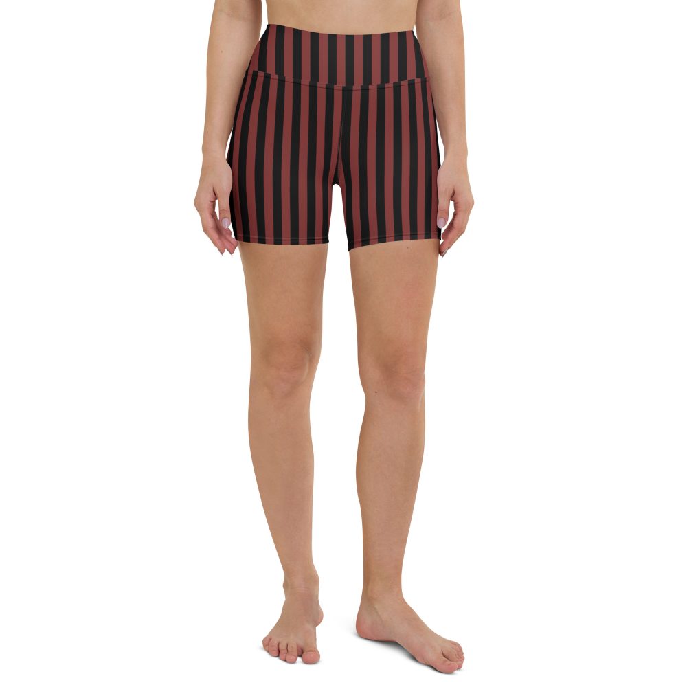 Maroon Red and Black Striped Pirate Costume Yoga Shorts