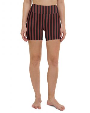 Maroon Red and Black Striped Pirate Costume Yoga Shorts