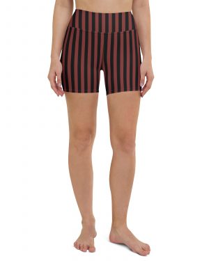 Maroon Red and Black Striped Pirate Costume Yoga Shorts