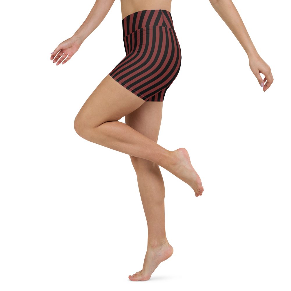 Maroon Red and Black Striped Pirate Costume Yoga Shorts - Image 4