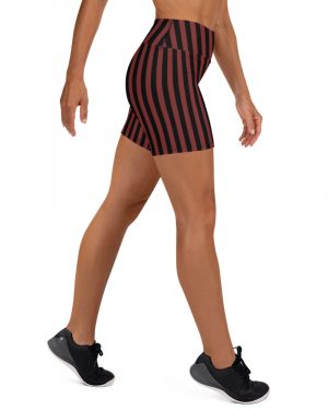 Maroon Red and Black Striped Pirate Costume Yoga Shorts