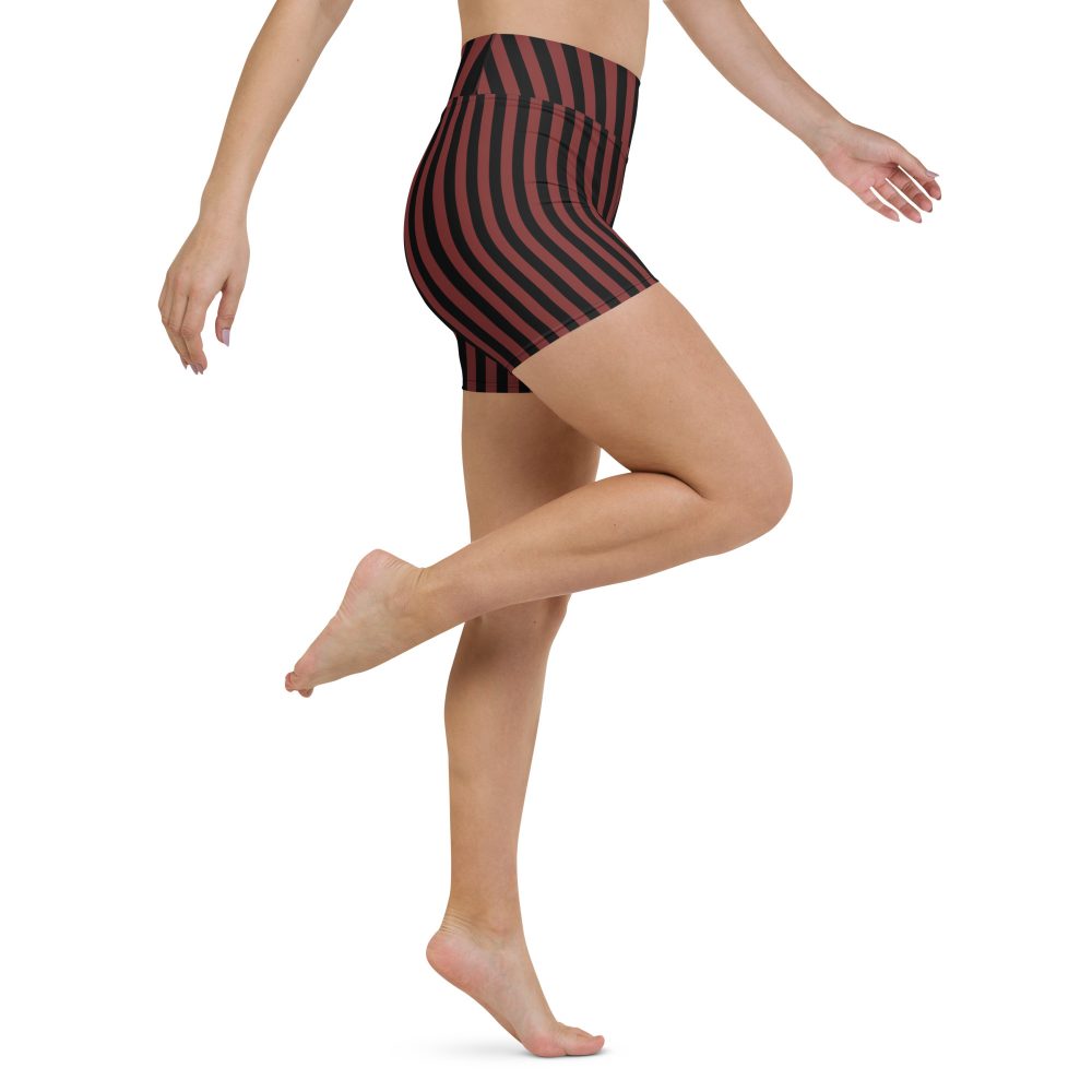 Maroon Red and Black Striped Pirate Costume Yoga Shorts - Image 6