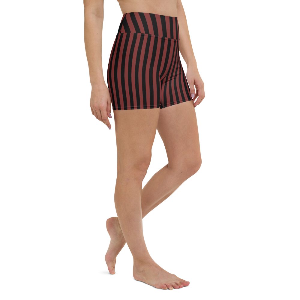 Maroon Red and Black Striped Pirate Costume Yoga Shorts - Image 7
