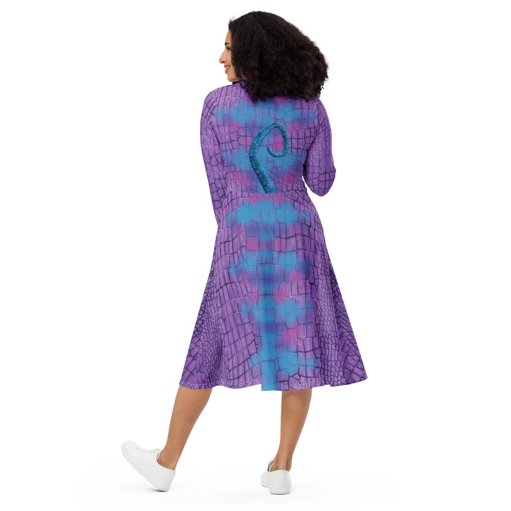 Randall Costume Purple Lizard Dragon Reptile Long Sleeve Midi Dress - Image 3