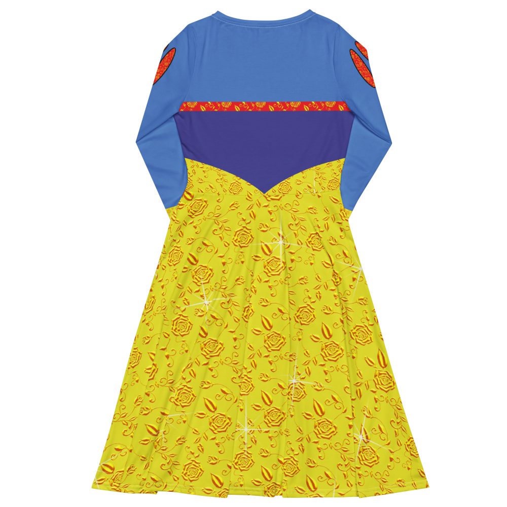 Snow White Costume Princess Cosplay Halloween Long Sleeve Midi Dress - Image 4
