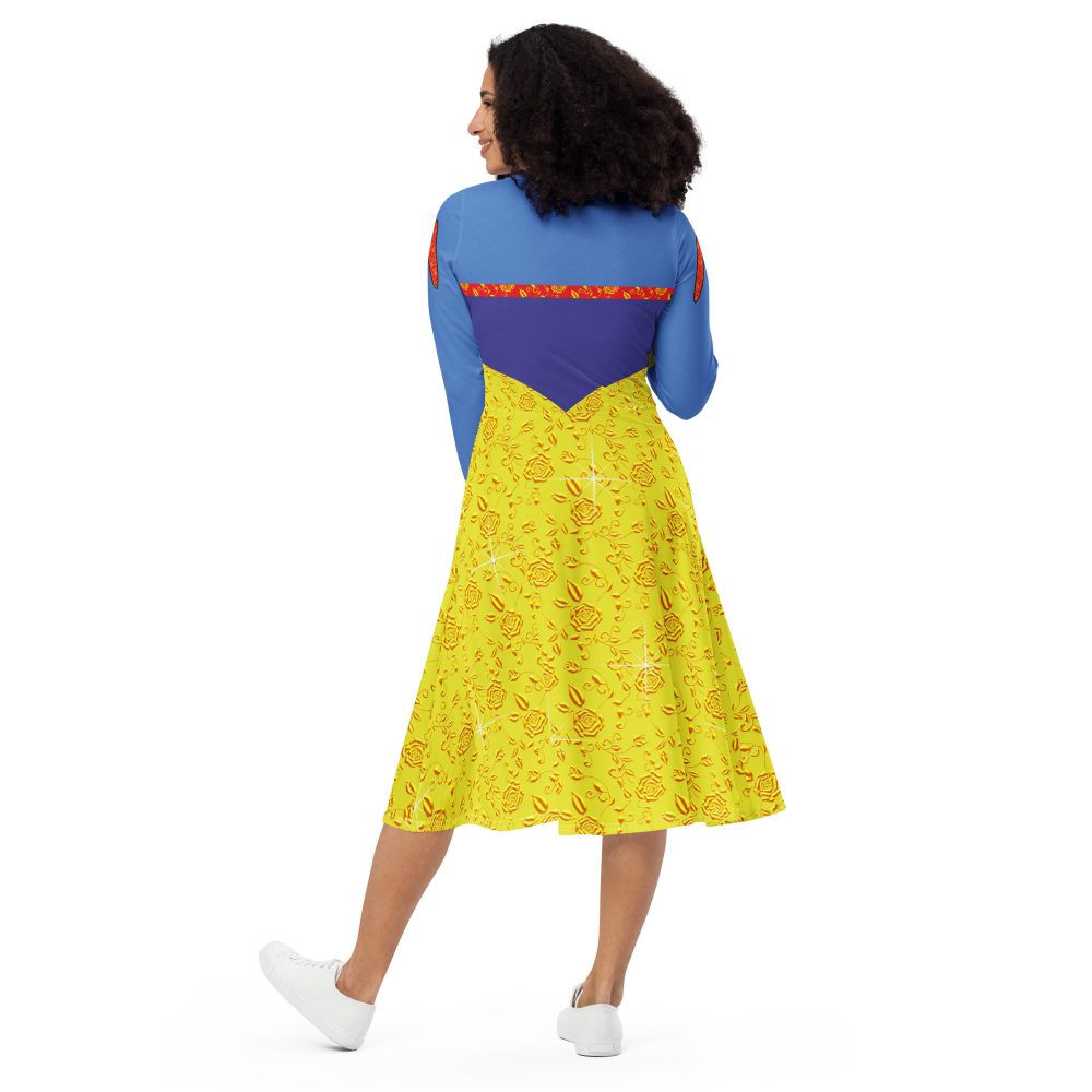 Snow White Costume Princess Cosplay Halloween Long Sleeve Midi Dress - Image 5