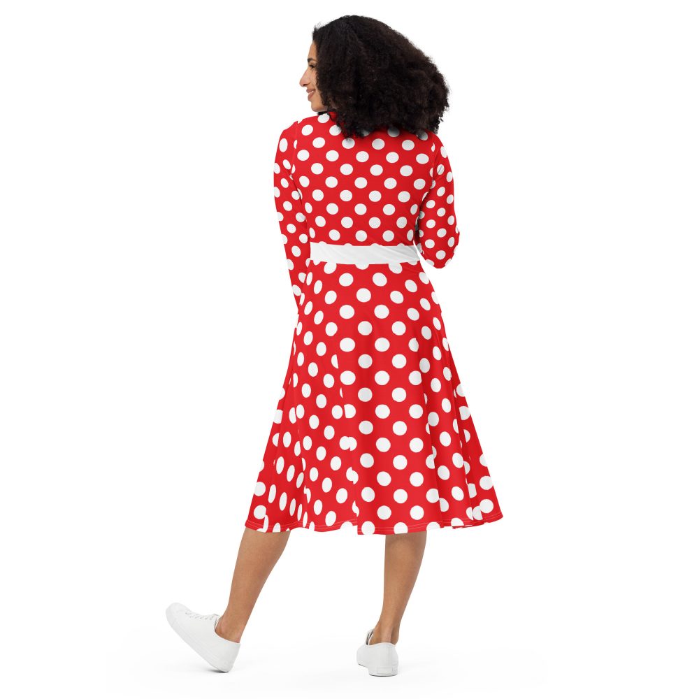 Mouse Costume Red and white Polka Dot Long Sleeve Midi Dress - Image 3