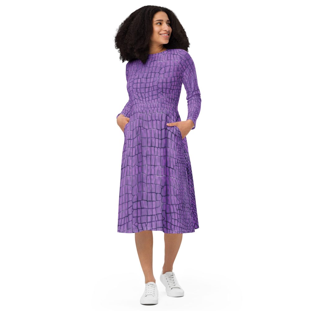 Randall Costume Purple Lizard Dragon Reptile Long Sleeve Midi Dress