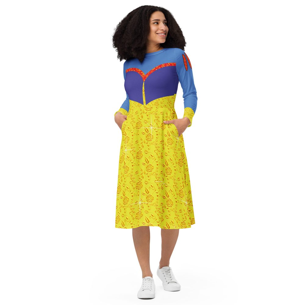 Snow White Costume Princess Cosplay Halloween Long Sleeve Midi Dress