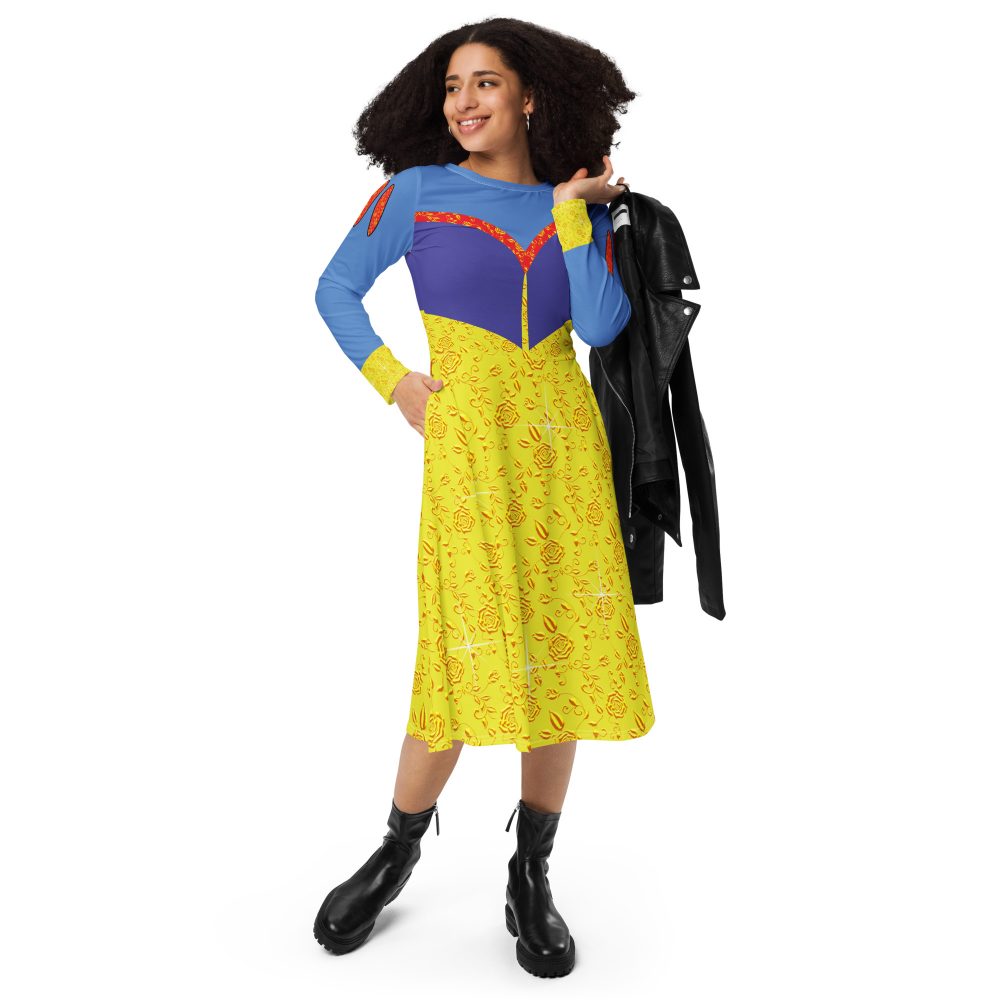Snow White Costume Princess Cosplay Halloween Long Sleeve Midi Dress - Image 2