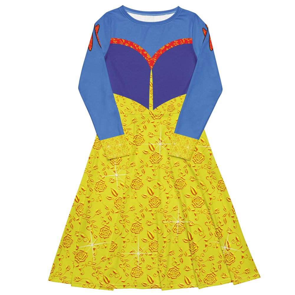 Snow White Costume Princess Cosplay Halloween Long Sleeve Midi Dress - Image 3