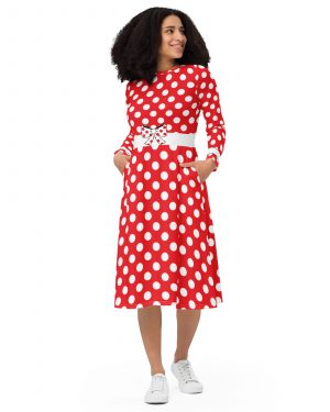 Mouse Costume Red and white Polka Dot Long Sleeve Midi Dress