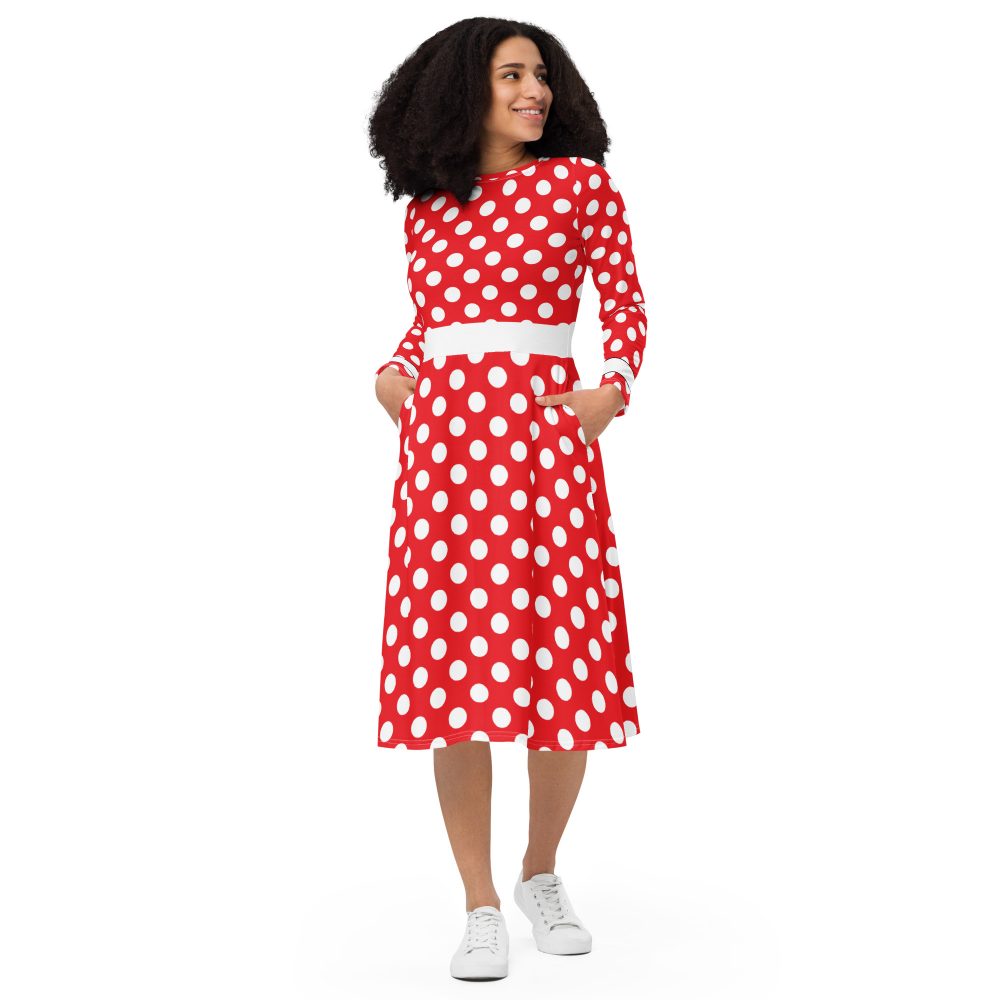 Mouse Costume Red and white Polka Dot Disney Bound Long Sleeve Midi Dress
