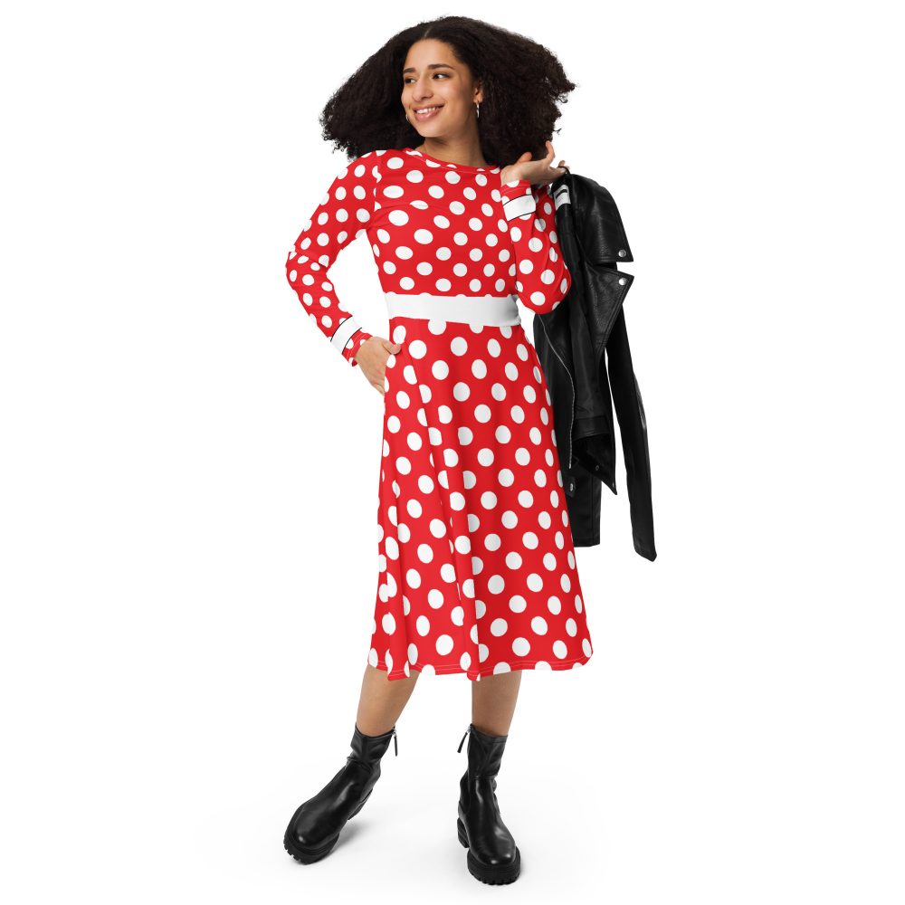 Mouse Costume Red and white Polka Dot Disney Bound Long Sleeve Midi Dress - Image 2