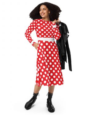 Mouse Costume Red and white Polka Dot Disney Bound Long Sleeve Midi Dress