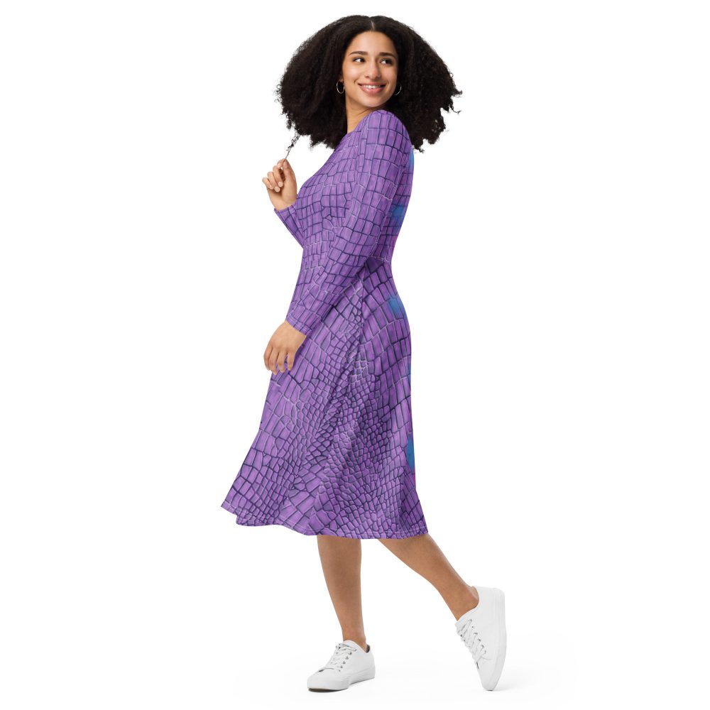 Randall Costume Purple Lizard Dragon Reptile Long Sleeve Midi Dress - Image 5