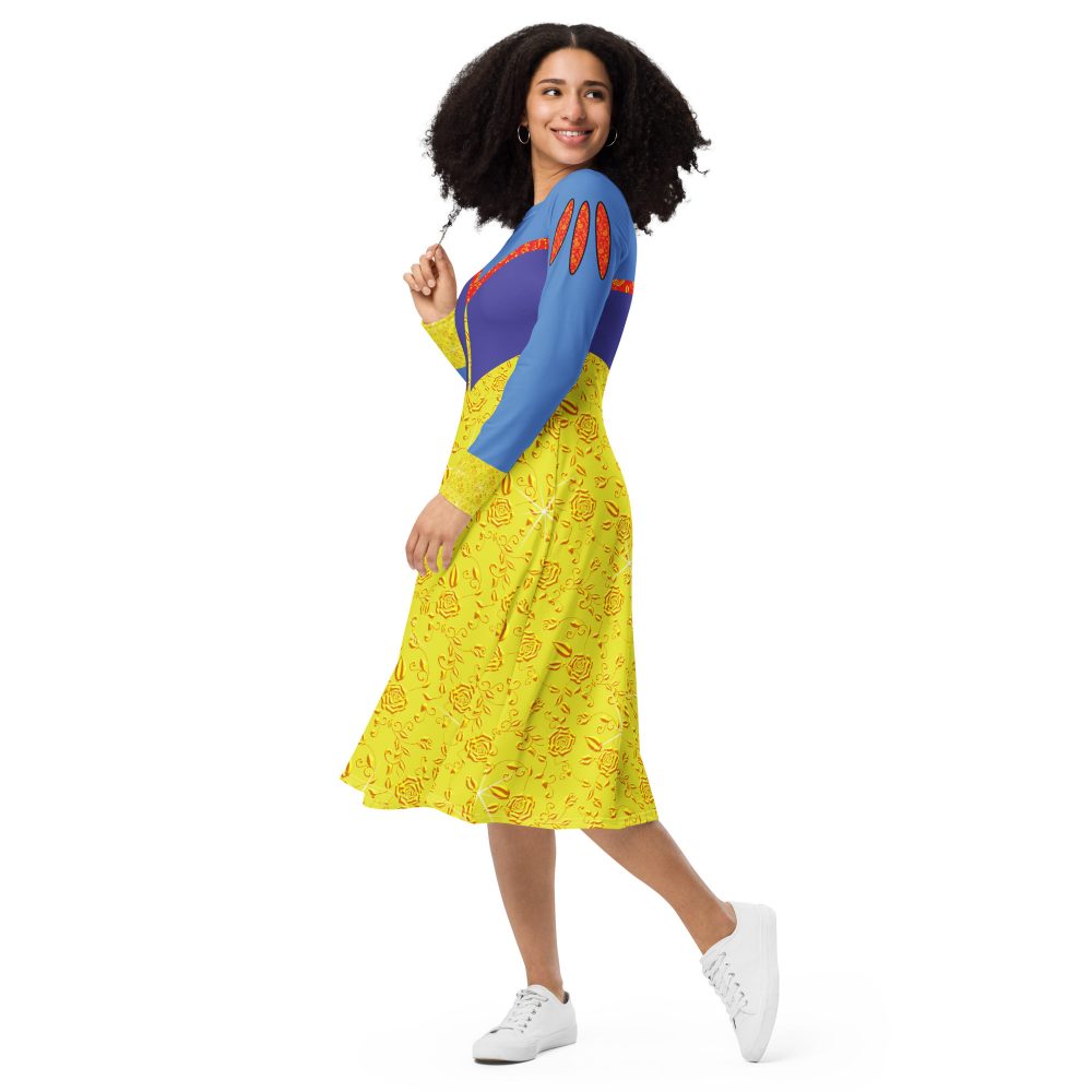 Snow White Costume Princess Cosplay Halloween Long Sleeve Midi Dress - Image 7