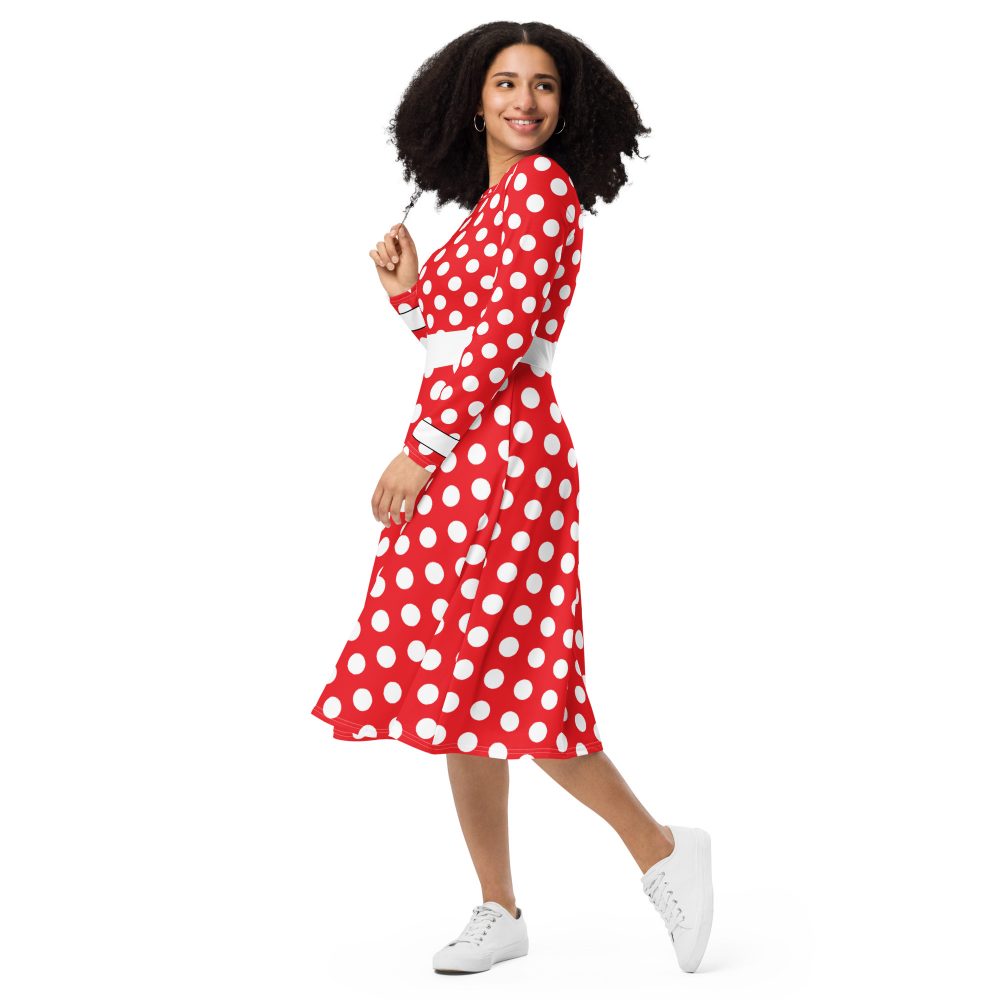 Mouse Costume Red and white Polka Dot Disney Bound Long Sleeve Midi Dress - Image 5